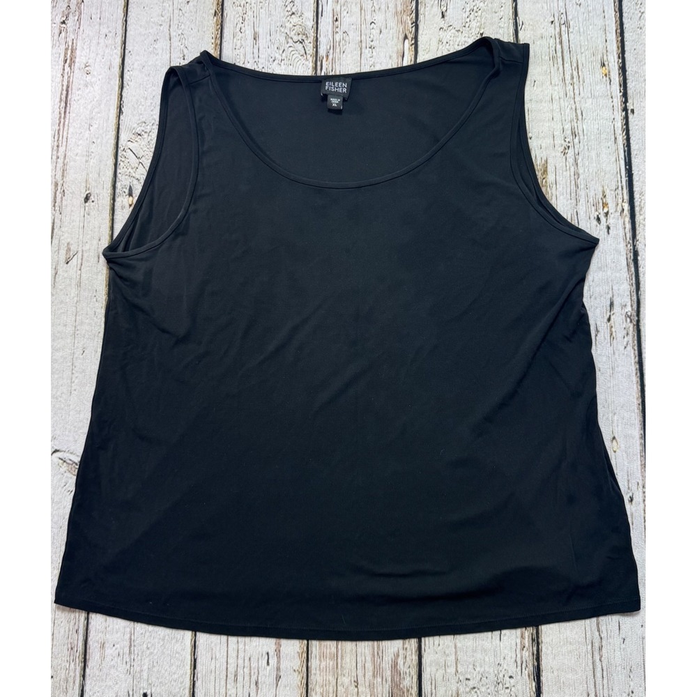 Eileen Fisher Tank Top Womens XL Black Silk Lightweight Basic Round Neck